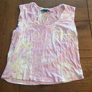 Sanctuary, pink and yellow tie dye tank pocketshort sleeve tee